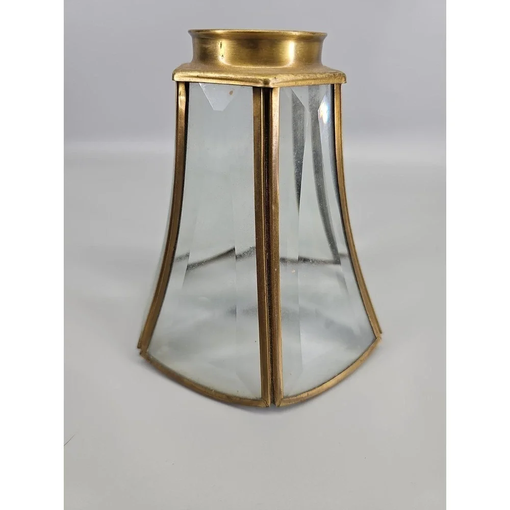 Vintage Glass BRASS 6-Panel Lamp/Light Shade REPLACEMENT 2